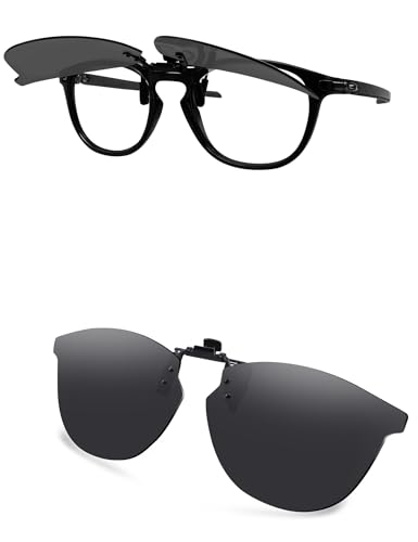 Image of AOZAN Polarized Clip-on Flip Up Sunglasses for Oakley Pitchman R Carbon OX8149 50mm, UV Protection and Secure Fit - Onyx Black