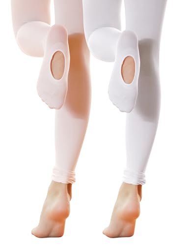 Image of LingTing ballet tights for girls Ultra Soft Pro Convertible Transition dance tights for little kid 2 Packs, 8-10 Years