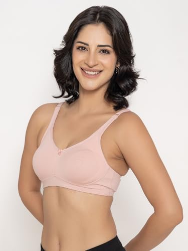 Image of INKURV Seamless Non-Padded Bra for Women | Non-Wired Cotton Full Coverage T-Shirt Bra | Thin Adjustable Straps | Double Layered Cups | Anti Sag Lift Up Support | Luna Combo of 2 (M.Pink M.Pink 34B)