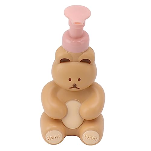 Pongnas Botella de Bomba de Mano Líquida Recargable con Forma de Oso de Dibujos Animados para champú y Acondicionador, Decoración de Baño Pequeña (Color té con Leche Grande)