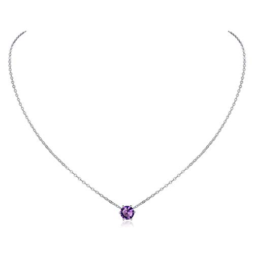 ChicSilver Amethyst Crystal Necklace for Women Teen, Small Birthstone Necklace Dainty 925 Sterling Silver Choker Necklace 16  