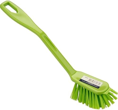 ABENA Green Dishwashing Brush 27cm Stiff Bristle Kitchen Cleaning Brush Scraper Edge Durable Nylon Dish Brush for Pots Pans & Dishes Ergonomic Handle Everyday Kitchen Use