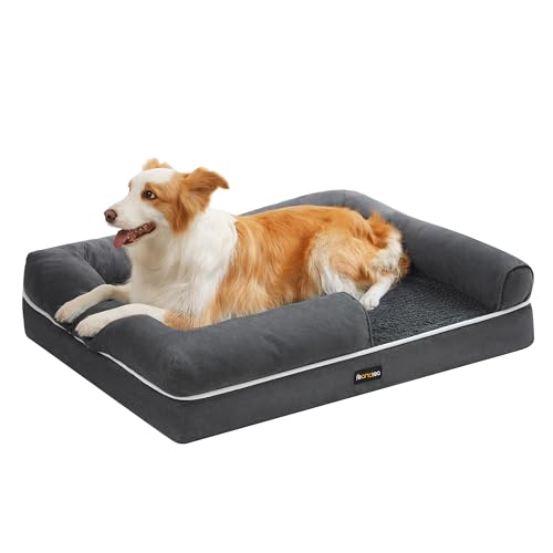 Feandrea Orthopädisches Hundebett, Hundekissen, Hundekorb, weiche Polsterung, Hundesofa, erhöhte Ränder, Bezug abnehmbar und waschbar, 91 x 63 x 18 cm, rutschfeste Unterseite, dunkelgrau PGW076G01V1