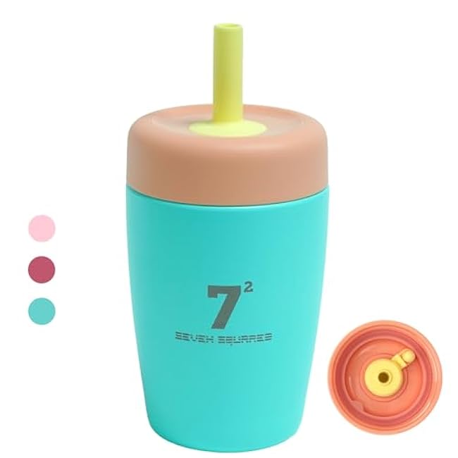 12oz Kids Tumbler Spill Resistant with Lid and Silicone Straw, Insulated Kids Sippy Cups Children Stainless Steel Water Bottle for Cold Drinks, Dishwasher Safe