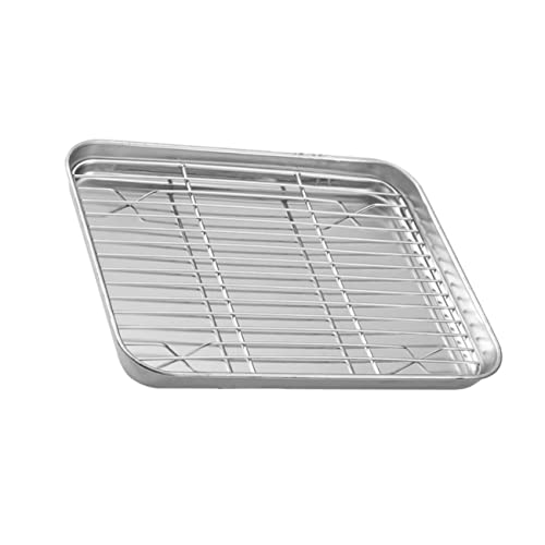 OUNONA 1 Set Stainless Steel Baking Tray with Net Rack for Cooling and Draining for Baking Roasting and Food Preparation Kitchen Supplies