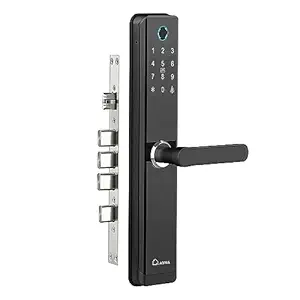 LAVNA Smart Digital Door Lock with Bluetooth Mobile app, Fingerpint, PIN, OTP, RFID Card and Manual Key Access for Wooden Doors (Black)