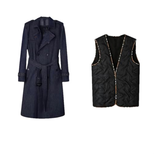 Trench long pour homme au-dessus du genou double boutonnage manteau hiver classique noir