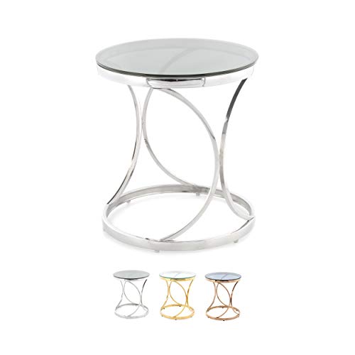 One Couture Mesa Auxiliar, Acero Inoxidable, Negro/Plateado, 50 x 50 x 55