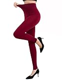 Swtddy Women's High Waist Winter Tights Warm Velvet Stretchy Leggings Pants S/M Size (Wine red)