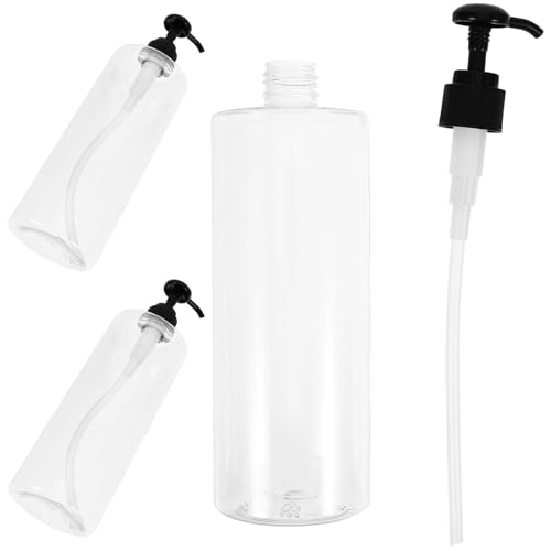SWETRACE 3PCS Refillable Pump Bottles for Shower Gel and Liquid Soap Transparent Round Shoulder Containers with Black Press Heads Plastic Dispensers for Home Bathroom Toiletries and Travel