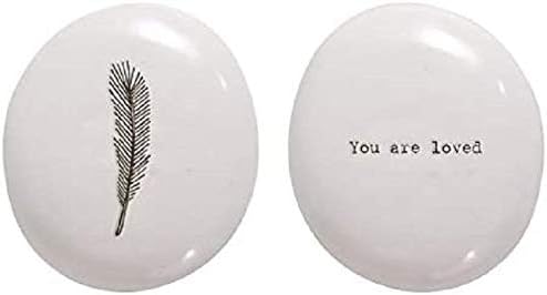 East of India Feather Illustrated You Are Loved Porcelain Pebble