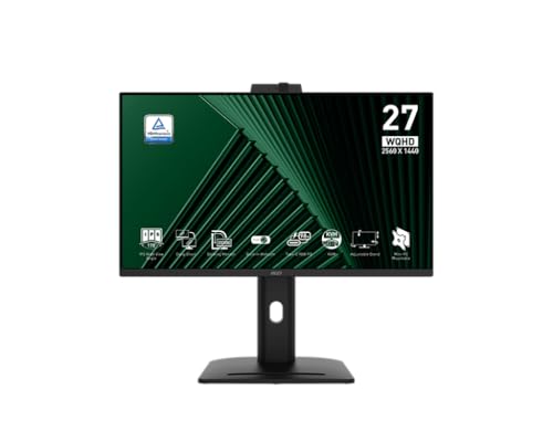 Image of MSI PRO MP275QPDG 27 inch 2560 x 1440, 100HZ IPS Conferencing Monitor with Webcam, Type- C 98W PD, Ethernet, Daisy Chain, Height and Pivot Adjustable, Speaker