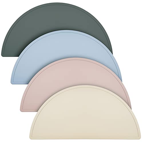 4 Packs Silicone Placemats For Baby Non Slip Placemats For Kids Toddlers Food Table Mats Portable Toddlers Placemats For Dining Table, 4 Colors(Gray, Apricot, Blue, Pink) #TOP20