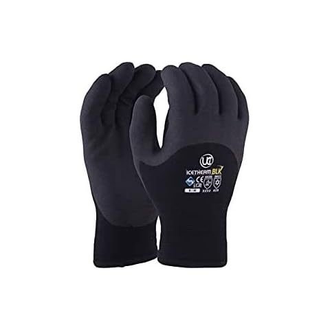 1x Pair UCi Icetherm Blk Insulated Thermal HPT Coated Cold Winter Freezer Work Gloves (9/L) Cover