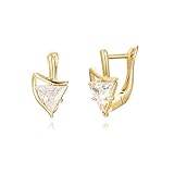 WSKFLY Women's Geometric Triangle Cubic Zirconia Hoop Earrings 14K Gold Plated Hypoallergenic Ear Jewelry Fashion Statement Accessories
