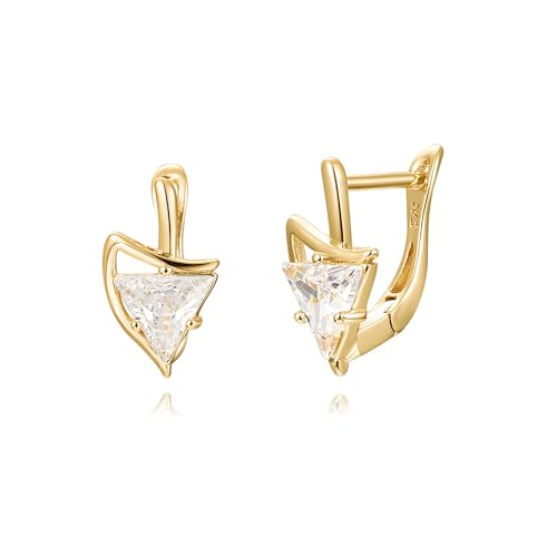 WSKFLY Women's Geometric Triangle Cubic Zirconia Hoop Earrings 14K Gold Plated Hypoallergenic Ear Jewelry Fashion Statement Accessories
