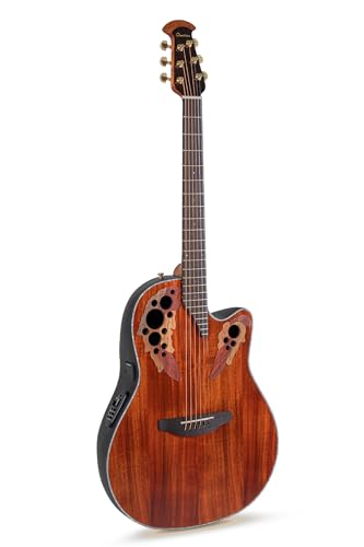 Ovation Guitare électro-acoustique Celebrity Elite Plus CE44P Mid Cutaway - Table en bois précieux - Corps en lyrachord mi-profond - Koa figuré -...