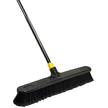 Quickie Cleaning Bulldozer 24-Inch Push Broom, 60-Inch Steel Handle, Smooth Surface Bristles, with Scraper for Stuck on Mess, Indoor/Outdoor Floors in Home/Garage/Basement/Driveway Use