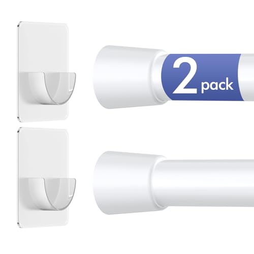 Corklatta 2 Pack White Spring Tension Curtain Rods Adjustable 16 to 40 Inch Small Tension Rod with 4 Holders No Drill Curtain Rods for Window 24-36