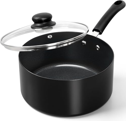 MICHELANGELO Nonstick Saucepan with Lid Ceramic Sauce Pan Sets Easy to Clean Sauce Pans Multi-Purpose Cooking Pots 4QT Black