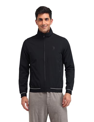 Image of U.S. POLO ASSN. Men's Black Color-Block High neck Long Sleeve Casual Polyester Regular Fit Jacket