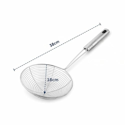 Image of SMAX Frying Jhara Stainless Steel 18cm | Oil Skimmer & Deep Fry Strainer for Puri, Pakora, Fries | Heavy Duty Long Handle Kitchen Utensil