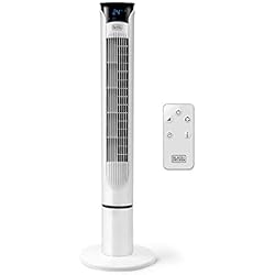 Ventilador Taurus Babel Black+Decker – BXEFT49E Ventilador de torre digital oscilante con mando a distancia extra alto 102 cm y silencioso, 3 velocidades, Temporizador 12h, Temperatura ambiente, Blanco