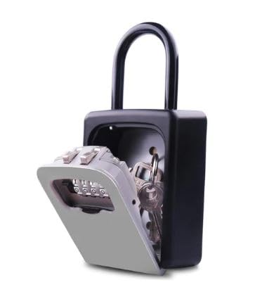 BLEQYS® Key Lock Box Wall Mounted, 4 Digit Combination Lock Box For House Key Weatherproof Safe Security Key Storage Lock Box For Outside Realtors Garage Spare Keys, Black