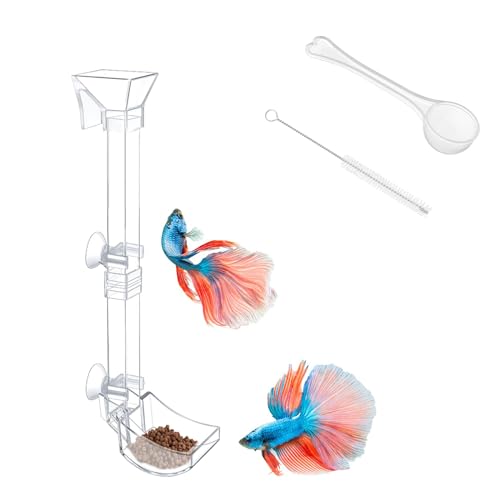Aquarium Fish Shrimp Feeding Dish Set Clear Fish Feeder Tube and Dish with Cleaning Brush and Measuring Spoon for Feeding Shrimp and Preventing Food Scattering Feeding Supplies for Shrimp Medium