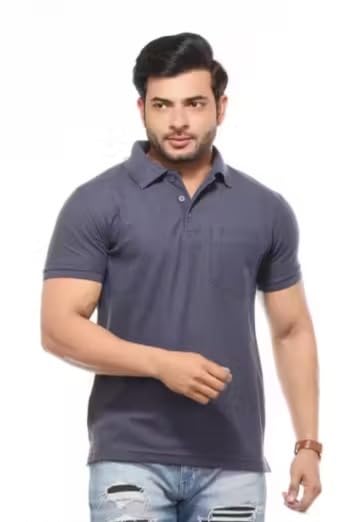 Image of Men's Polo T-Shirt, Grey, Short Sleeve, Casual Style with Chest Pocket