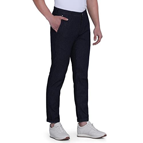 Image of Blackberrys Men Navy Vertical-Stripes Trousers