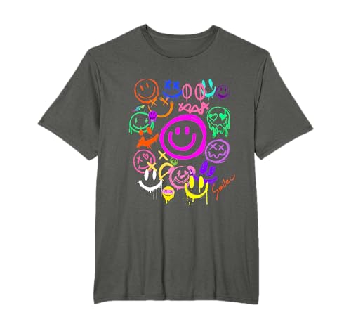 Smile Face Emoticons Fun Vivid Graffiti Smileys, Grafik T-Shirt