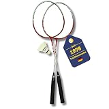 Best Sporting Badminton Schläger Set I Hochwertige Federballschläger aus gehärtetem Stahl I Leichte Badmintonschläger mit Ösen I Federball Schläger mit Ball I 280 g (rot/Silber)