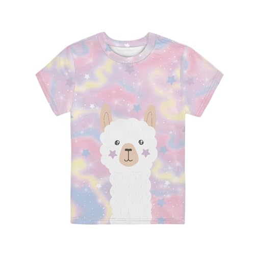 QWEFVB Camisetas gráficas para niñas, camisetas suaves de manga corta para el parque, lindo conejillo de indias, 11-12 años, Linda alpaca., 3-4 años