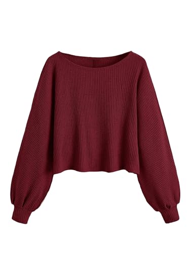 Image of SweatyRocks Women's Crewneck Long Sleeve Knit Crop Top Cropped Sweaters | Casual Raglan Sleeve Loose Lightweight Crop Sweater, Basic Classic, Fall Fashion Winter Clothes