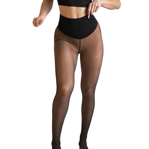 Strumpfhose Damen 2026 Neu Thermostrumpfhosen Gefüttert Fleece Thermoleggings Damen Winter Warm Leggings High Waist Dicke Pantyhose (DE/NL/SE/PL, Alphanumerisch, L, XL, Regular, Regular, Braun)