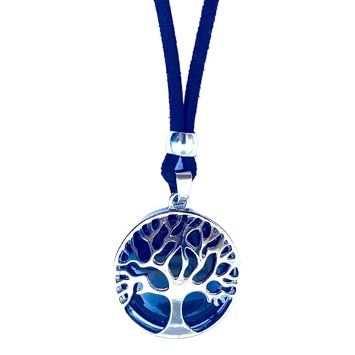 ASTER ALHELÍ - ASTER ALHELÍ - Pendentif Arbre de Vie Femme Homme Argenté Zamak - Collier Femme Pierre Naturelle Couleurs Amulette Protection - Idéal pour Idées Cadeaux (Obsidienne)