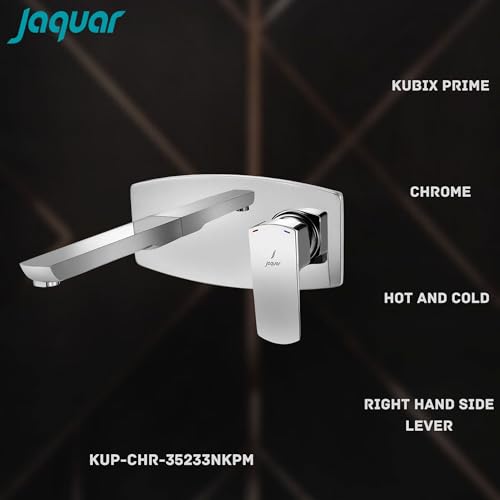 Image of JAQUAR KUBIX Prime Series Wall Mounted HOT and Cold Basin Mixer TAP (Chrome) | Right Hand Side Lever, Brass Body Water Tap /Faucet /Cock for Bathroom /Kitchen Wash Basin | KUP-CHR-35233NKPM