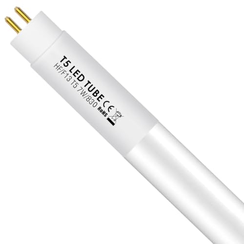 IHYCTV T5 LED Röhre, 517mm, 7W Glas Röhre für Evg Kvg, Ersatz für 13W Leuchtstoffröhre mit G5 Sockel, 910lm, 3000K, 830, Warmweißes Licht, 300 Grad, Einfache Installation, 1 Stück