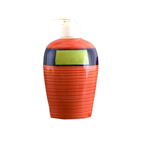 Image of Ceramic Liquid Soap Dispenser, 450 ml, Red Multicolor | Refillable Pump Bottle for Hand Wash, Lotion, Shampoo & Kitchen Use, 1 Piece