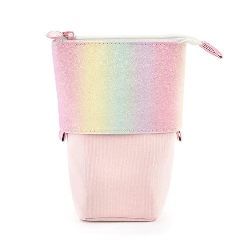 Estuche de lona para lápices de color arcoíris con cremallera para niños, escuela, niños y niñas, oficina, organizador de lápices de gran capacidad, Pink, Mochila escolar Cover