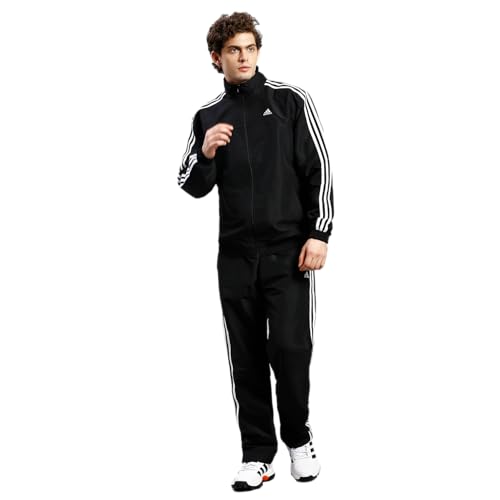 Image of Adidas Men Printed Training tracksuit Black /White - Polyester Regular Fit Activewear Set Lightweight, Breathable Sportswear track suit for Gym, Running, Fitness, Casual For All-Season