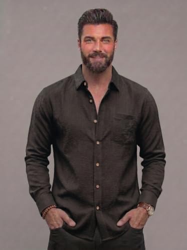 Image of NexaFlair Men's Shirt Regular Fit Solid Pattern Linen Cotton with Long Sleeve Collared Neck Standard Length and Button Down Closure Type | Mens Casual Shirts | Man's Formal Shirts