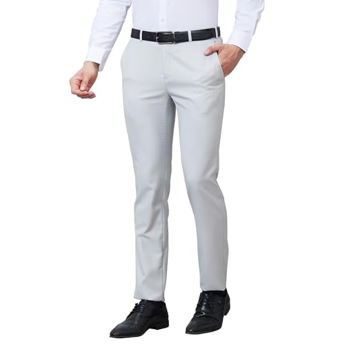 Image of Raymond Men's Poly Viscose Blend Structure Pattern Slim Fit Flat Front Formal Trouser