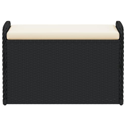 Banco de jardín con almacenamiento negro 80x51x52 cm en polirratán impermeable 5