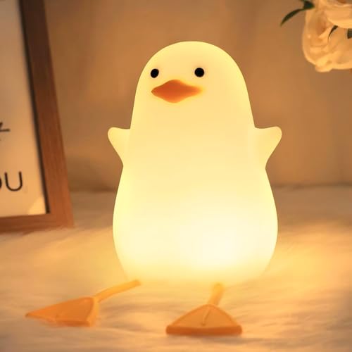 Image of HUMAIZAR Silicone LED Night Light for Kids, Soft Touch Animal Bedside Lamp for Bedroom & Nursery, Rechargeable Cute Night Lamp (Sitting Duck)