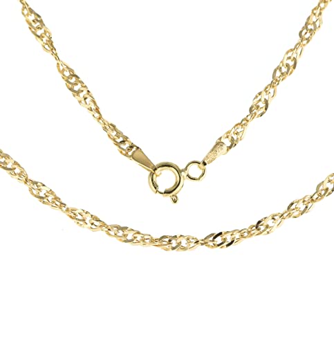 Chaîne Singapour torsadée serrée en or 9 carats 2 mm 40,6 à 61 cm Bijou Coffret cadeau et poinçonné, Or