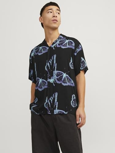 JACK & JONES Herren Jcojeff AOP Resort Shirt Ss Relax Kurzarmhemd, Black/AOP:Butterfly AOP, M – Ansicht 2