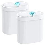 2 Pack 5 Gallon Bathroom Trash Can with Lid, Automatic Motion Sensor White Trash Can, Touchless Slim Waterproof Garbage Bin for Kitchen, Bedroom, Office, and Bathroom