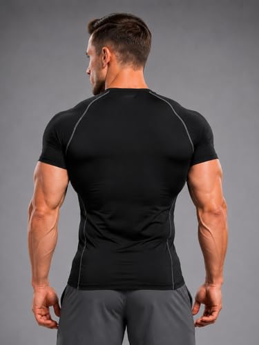 Image of CHKOKKO Men's Compression Gym T-Shirt for Running, Workout, Training, Sports & Activewear | Quick Dry Breathable Stretch Fabric | Body Fit Half Sleeve Athletic Sports Tee for Men